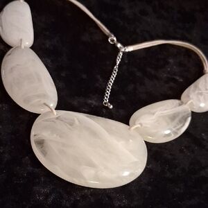 Anthropologie White Lucite Necklace 24 In Long.